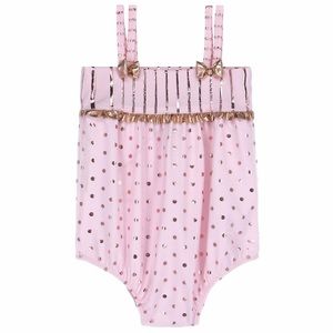 Kate Mack Pink and Gold Sleeveless Polka Dot Baby Romper